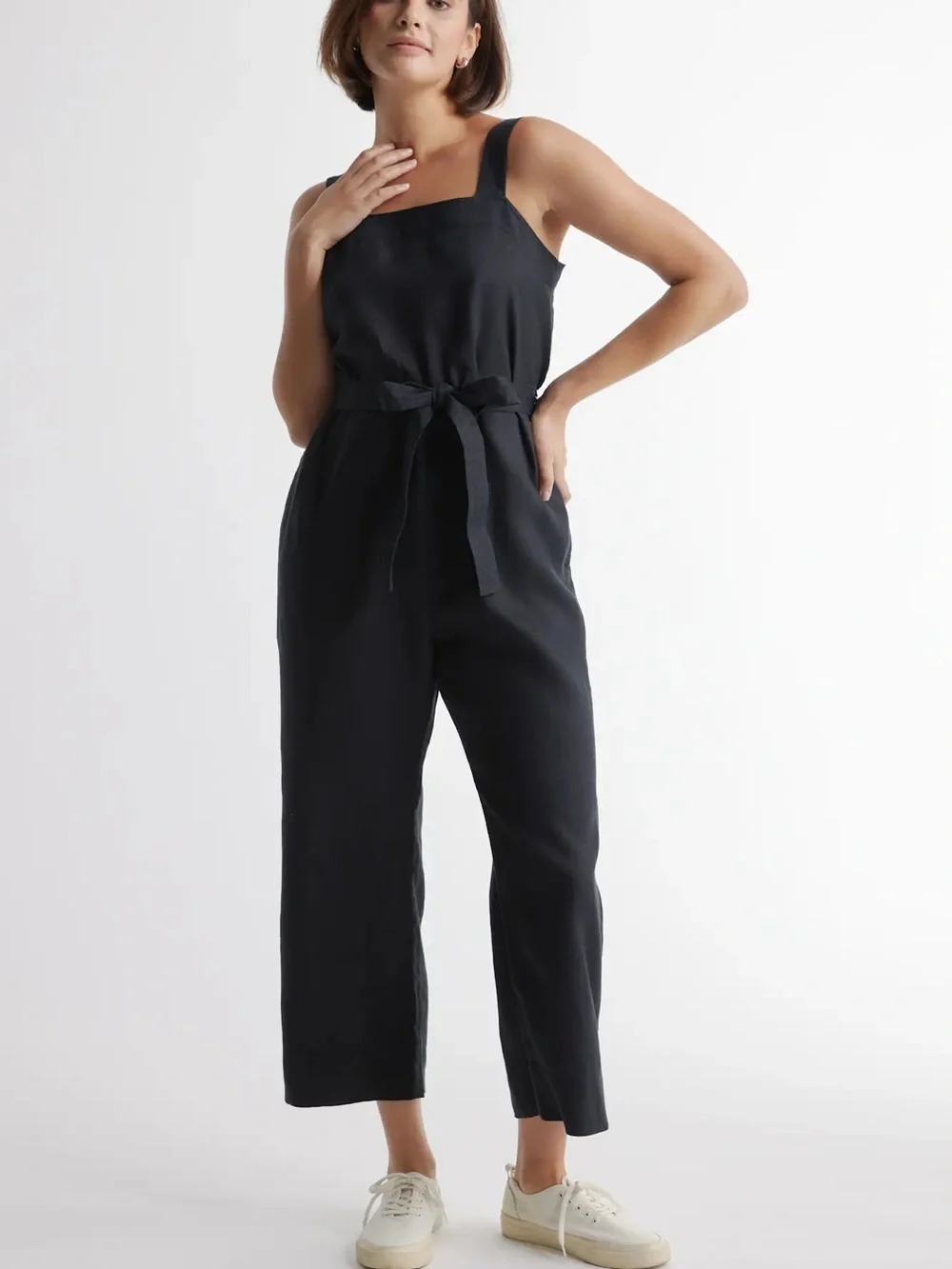 Quince Black Linen Wide-Leg Jumpsuit L